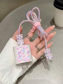 5pcs Pink Heart Design 20W/18W Phone Charger Set, Charging Cable Protector, Charging Head Protector, Compatible With IPhone 11 12 13 14 15 16 17 - 彩色 - 查看 6