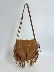 2026新款秋冬流苏单肩包，女士个性化斜挎马鞍包