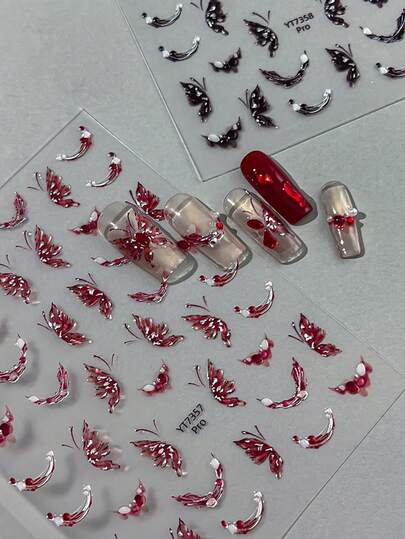 1 Stück süße neue Jahr Schmetterling Nail Art Aufkleber, festliche Nagel Dekorationen Mode Nagel Accessoires Nägel Nagel Zubehör