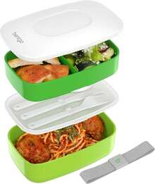 Stackable 3 Compartment Bento Lunch Box With Utensils Green Perfect For Meal Prep On The Go - Green - View 8