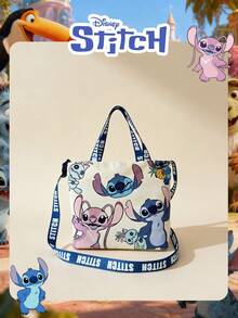 Disney 迪士尼官方授权 1 件装 Lilo & Stitch 印花青少年书包/糖果包/午餐包，顽皮史迪奇卡通图案，学生可爱手提包，日常使用，休闲帆布单肩包，方便携带 – 适合学生/大学生/青少年/年轻人/Z世代日常/购物 - 彩色 - 查看 2