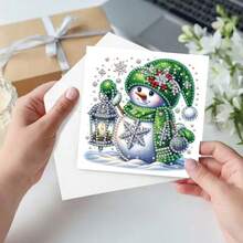 6pcs Diamond Painting Greeting Card Set, DIY Christmas Snowman Design - Includes 6 Envelopes, High-Quality Craft Paper Material, Mosaic Art Creative Postcard. Suitable As A Holiday Greeting Or To Convey Heartfelt Wishes, Expressing Warmth And The Best Wishes. - Multicolor - View 8