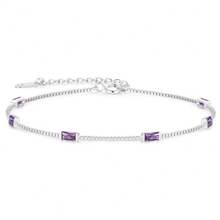 Luxury Riviera Baguette Bracelet, Gold/Silver Plated | Copper Base | Colored Cubic Zirconia | 18cm + 5cm Adjustable | With Pouch - Roxo - Xem 5