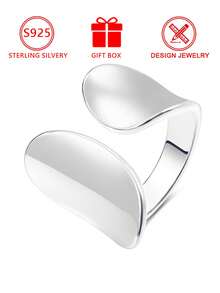 1 chiếc nhẫn bạc 925 cao cấp dành cho nữ, thiết kế tối giản, hình bầu dục kép, bề mặt nhẵn bóng, kèm hộp quà, thích hợp đeo hàng ngày và trong các dịp lễ. - Bạc - Xem 2