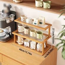 1件装三层竹制厨房收纳架，多功能桌面杯架兼茶叶架，餐厅储物架，大容量调料架，餐具架，咖啡机及咖啡豆收纳架，瓶架，两种款式可选，防滴漏，透气防潮，适用于厨房、餐厅、咖啡厅、客厅桌面展示和收纳 - 彩色 - 查看 12