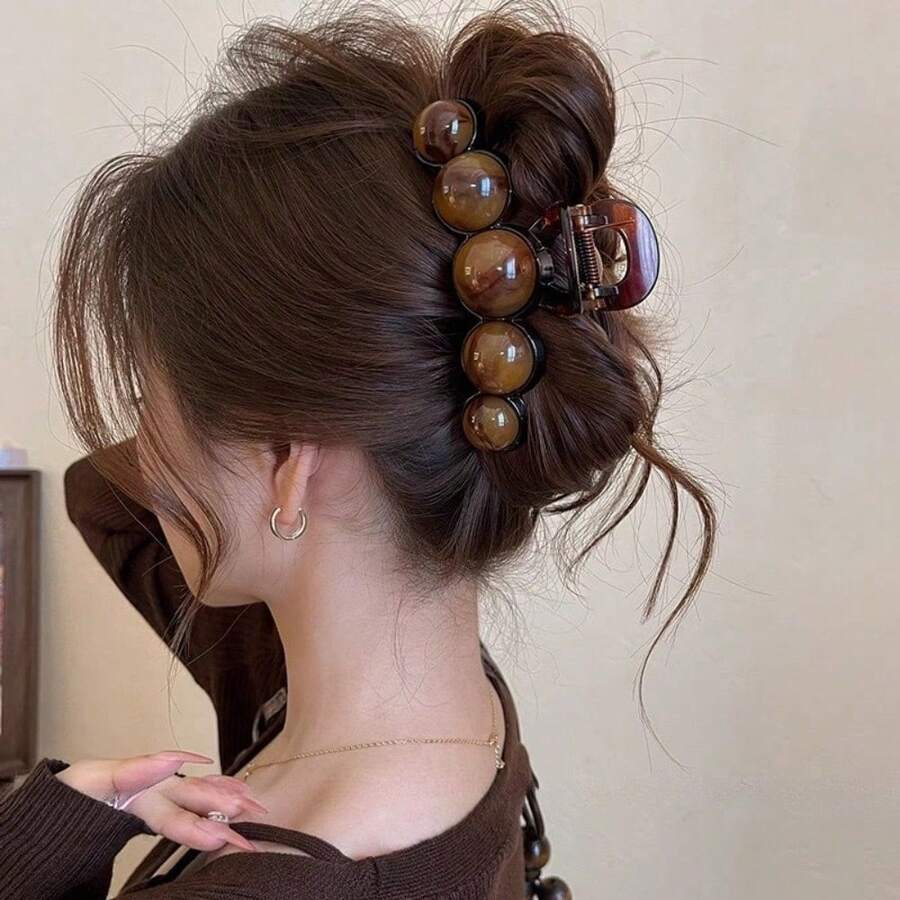 1pc Autumn/Winter Fashion Large Pearl Minimalist Elegant Hair Claw Hairpin, Acrylic, Suitable For Party, Commute, Outfit Matching Hair Clip Winter Hair Accessories - Multicolor - View 1