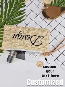 1pc Customizable Minimalist Style Straw Woven Bag, Fashion Beach Tote Bag, Casual Clutch Handbag, Women Straw Wrist Bag, Woven One Shoulder Mini Wallet, Retro Straw Handbag, Bohemian Style Summer Beach Bag - Multicolor - View 2