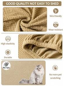 1pc Plaid Pattern Flannel Beige Sofa Cover, Full Wrap-Around New Model Sofa Slipcover For All Seasons, Anti-Scratch Anti-Slip Elastic Cushion, Fits 1/2/3/4 Seater Sofa - Southern Language - Light Coffee - View 4