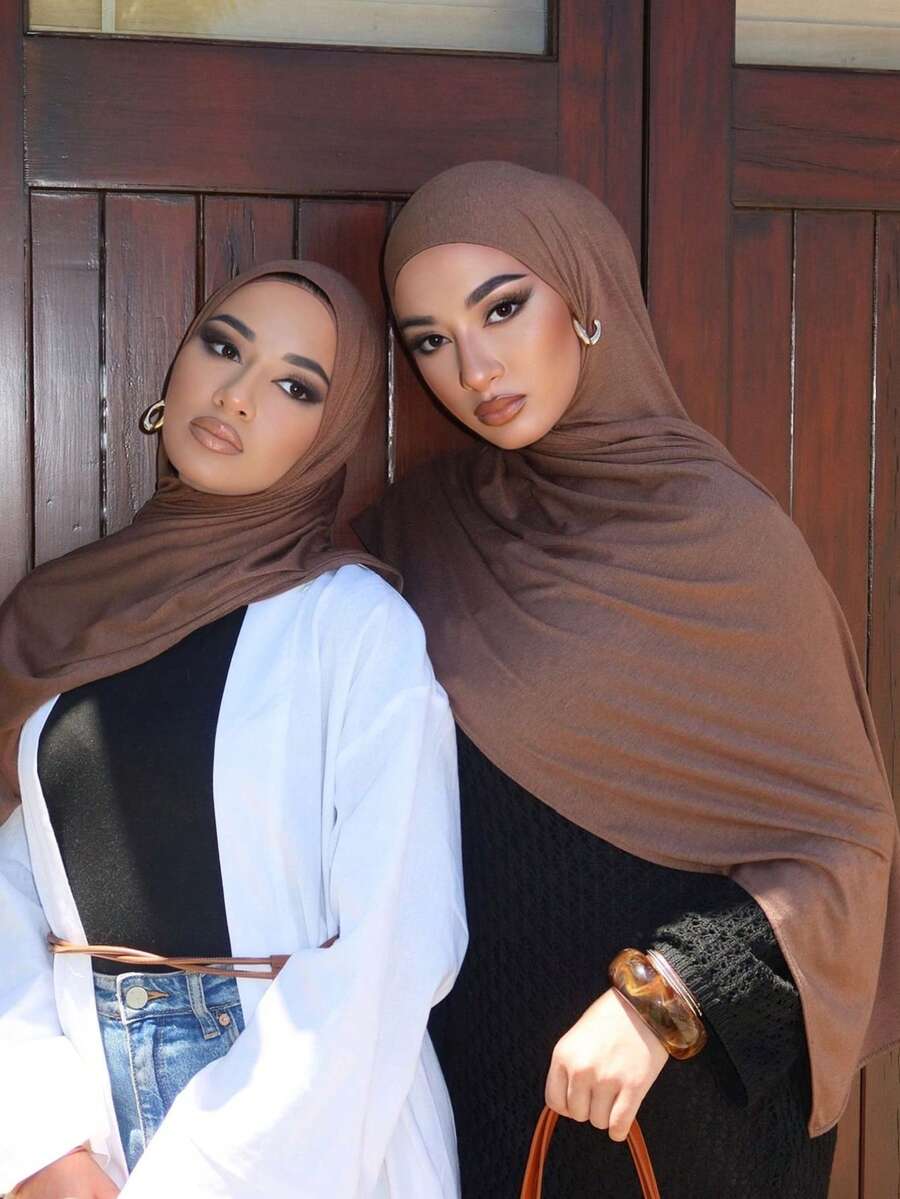 1件XL码手工针织头巾，适合搭配长袍，女士纯色弹力加大码穆斯林头巾 - 彩色 - 查看 1