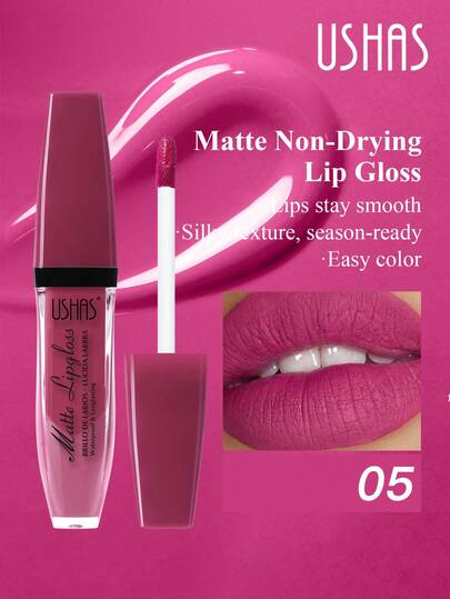  USHAS Matte Lip Gloss, Waterproof, Moisturizing, Long-Lasting, Non-Transferring, Velvet Texture Lip Gloss, Rich & Bright Colors, Suitable For All Skin Types