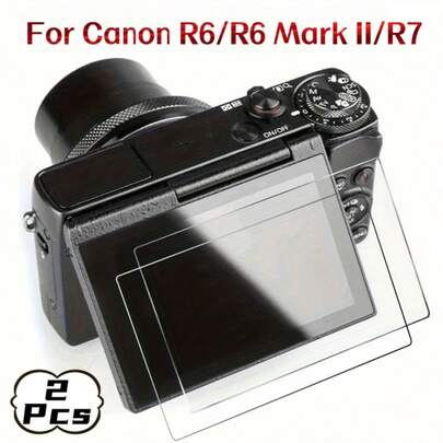 2片装2.5D弧边0.3mm厚屏幕保护膜，适用于佳能R6/R6 Mark II/R7相机、户外运动手持相机，一键粘贴，有效保护相机安全，防止损坏