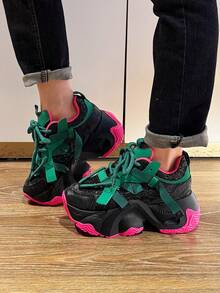 Women's Casual Sports Shoes, Spliced Wedge Platform Sports Shoes, Four-Season Outdoor Sports Running Shoes, And Women's Sports Shoes With Thick Platforms. - 綠色 - 查看 1