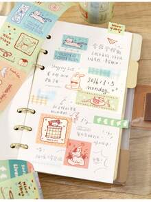 1 Roll Cute Cartoon Patterned Washi Tape, Decorative Masking Tape For Scrapbooking, DIY Crafts, Bullet Journaling, Stationery Supplies