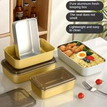 1/4/6个装轻便耐用的长方形铝制午餐盒/便当盒，适用于学校午餐、办公室午餐、厨房冰箱储存、水果沙拉储存、户外野餐储存和谷物储存。这些防漏密封盒可用于存放午餐、肉类、腌菜、水果和蔬菜。 - 彩色 - 查看 1