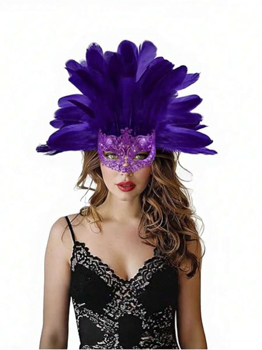 Bộ 2 mặt nạ và mũ đội đầu biểu diễn lễ hội Carnival. - Nhiều màu - Xem 1