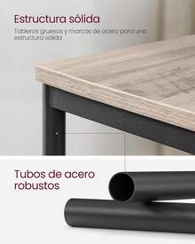 Mesas auxiliares, Juego de 2, Mesitas de Noche, con Estante de Almacenamiento, Marco de Acero, para Sala de Estar, Dormitorio, Estilo Industrial, Marrón Rústico y Negro MLET272B01 - Greige Brezo + Negro Clásico - Ver 5