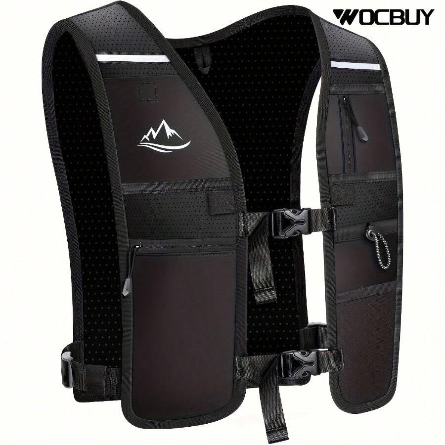 WOCBuy Running Vest With Hydration System - Lightweight, Breathable Backpack For Hiking, Cycling & Marathon Races - Adjustable Waistband & Phone Pocket - Black - View 1