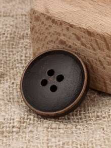 10颗复古天然黑咖啡色细边四孔木质纽扣，适用于衬衫、开衫、毛衣、西装外套、大衣，用途广泛的木质装饰纽扣 - A-黑色 - 查看 3