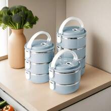 Stainless Steel Lunch Box Set-Class 1 Thermal Bento Box With Lid, Designed For Hand Washing, Cylinder, Manual Operation, Ideal For Use In The Office, School, Camping,Picnic Or Kitchen Locker(47.34oz) - 淺藍色 - 查看 7