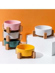 Ceramic Pet Bowl Cat Dog Wooden Rack Bowl Large Capacity Dog Cat Food Water Feeder Cats Small Dogs Pet Bowl - 850ml - View 7