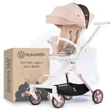 JCH-ESQUIMAL Carriola para Bebé Ligera Portátil Plegable con Asiento Giratorio 360° Reclinable a 3 Posiciones Portavasos Removible Gris - Beis - Ver 1