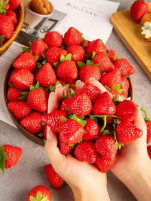 1/5/10pcs Artificial Red Strawberries, Realistic Plastic Fake Fruit, Suitable For Home Kitchen Party Decoration, Photography Props, Red Plastic Fruit Decor, All-Season Summer Decoration, Suitable For All Room Types, Holiday Fake Strawberry Gift, Birthday Graduation Gift, Artificial Plant - Red - View 2