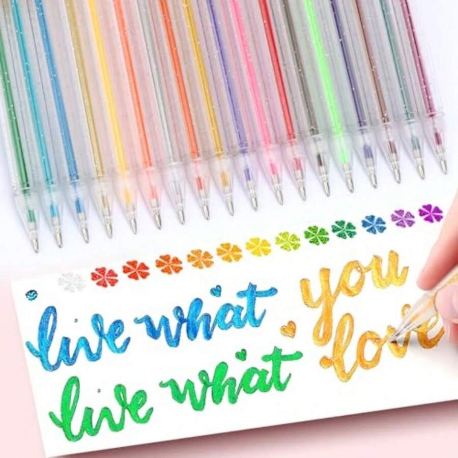 48/36/24/18/12/8pcs Colorful Glitter Ballpoint Pens Set, 1.0mm Medium Tip, Waterproof, Plastic Body, Visible Ink, Suitable For Cardboard, Drawing, Marking, Journaling, Coloring, Art Projects, 48 Vibrant Colors Including Metallic Shades, Great For Back To School - Multicolor - View 1
