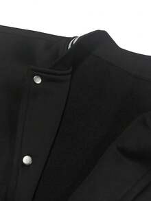 男女通用印花图案休闲抓绒棒球夹克，适合春秋季日常穿着 - 黑色 - 查看 5