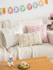 1 pieza/2 piezas Funda de cojín decorativa suave y esponjosa con diseño de conejo blanco, adecuada para dormitorio, mesita de noche, sofá, decoración de Pascua - Blanco - Ver 5
