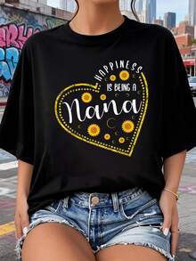 Camiseta de mujer La felicidad ser una abuela amante de los girasoles 2026 nuevas camisetas impresas para mujeres, estilos populares, camisetas de primavera para mujeres, camisetas de invierno, camisetas de para mujeresás vendidas - Negro - Ver 8