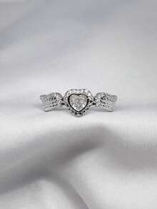 Adjustable Women's Ring, Gold Or Silver, Heart-Shaped, With A Delicate, Romantic, Modern, And Brilliantly Crafted Stone And Cubic Zirconia Pavé Setting. - 銀色 - 查看 7