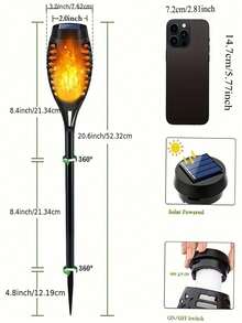 1/4/8/12pcs Solar Torch Lights, Outdoor Lighting, Realistic Flickering Flame Effect, Waterproof LED Lights, Suitable For Yard, Patio, Lawn, Landscape, Halloween, Christmas Party Decor, Solar Outdoor Lights, Solar Torch Lights With Flickering Flame, Solar Outdoor Lights, Garden Solar Outdoor Lights - 黑色 - 查看 8