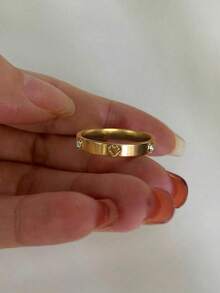 1枚Monlansher不锈钢简约优雅女士戒指，低过敏性且不褪色 - 金色 - 查看 1