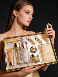 10件套抗衰老护肤套装，日常护理套装，富含维生素C和肽，包括洁面乳、眼膜、爽肤水、精华液、眼霜、乳液、面霜，女士面霜，情人节礼盒 - 彩色 - 查看 12