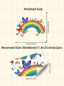 Kids Colorful Rainbow Butterfly Self-Adhesive Wall Stickers, Bedroom Home Decor, Heart Star Dreamlike Decorative Stickers - Baby Rainbow Wall Stickers - View 3