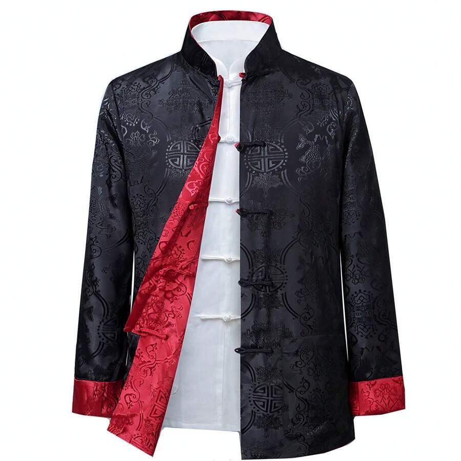 Men Chinese Dragon Shirt Kung Fu Coats China New Year Tang Suit Traditional Chinese Clothing For Men Jackets Hanfu Men Clothing - Black - View 1