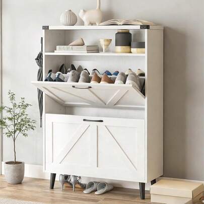 Owii Zapatera Organizador, Armario Zapatero con 2 Cajones Reversibles, Capacidad 15-18 Pares, Medidas para Entrada, 80x24x113.5CM,Blanco