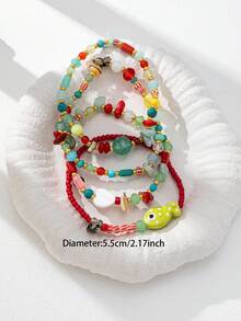 Set de 4 pulseras de cuentas con diseño de peces coloridos estilo Y2K, pulseras apiladas hechas a mano para mujeres y adolescentes - Multicolor - Ver 3