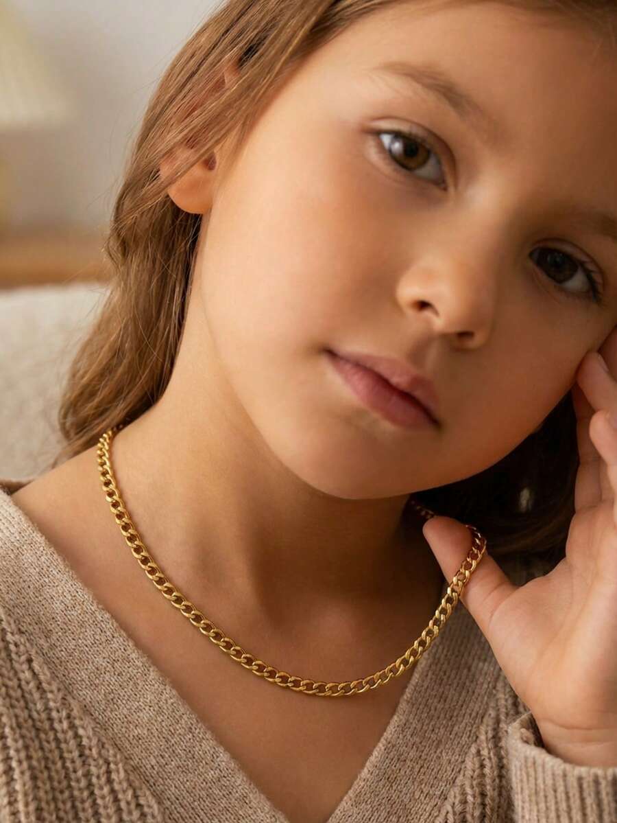 1pc Fashionable Classic Gold Stainless Steel Chain Necklace, Street Style Jewelry, Unisex, Party/Festival Gift Accessory - Gold - View 1