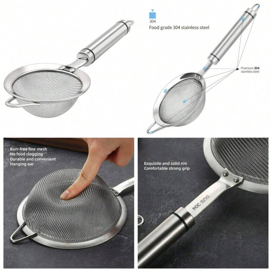3.35 Inch 304 Stainless Steel Fine Mesh Strainer Kitchen Colander Skimmer Sieve Sifter For Food Rice Noodles Oil Filtering Fruits Vegetables Tea - 1 - View 1