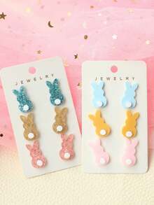 1-Piece Acrylic Easter Bunny Earring Set With Cute Rabbit Tail Ornaments, Sweet Holiday Jewelry Gift - 1 - View 1