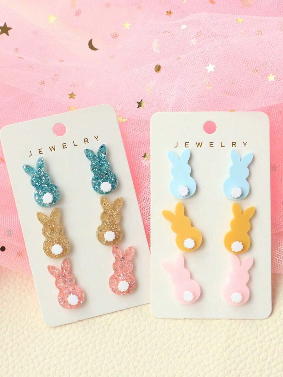 1-Piece Acrylic Easter Bunny Earring Set With Cute Rabbit Tail Ornaments, Sweet Holiday Jewelry Gift - 1 - View 1