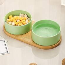 大型宠物碗，陶瓷狗/猫碗，带木质底座，防溢水碗，适用于猫狗，不刺激胡须，可放入洗碗机清洗 - 980ml - 查看 6