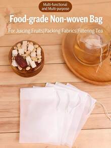 100-Pack 6x8 Inch Disposable Tea Filter Bags, Unbleached Natural Non-Woven Mesh Drawstring Pouches,  Leak-Proof Tea Infuser Bags For Loose Leaf Tea, Herbal Blends, Coffee Grounds, Disposable Brewing Bags With Secure Drawstring Closure, Multi-Purpose Unbleached Non-Woven Bags For Home Kitchen Cooking, Herb Storage, Spice Steeping, Tea Brewing, Reusable-Feel Disposable Filter Bags For Daily Use, Restaurant, Cafe & Home Brewing, 6 Inch X 8 Inch Large Capacity Tea Filter Pouches For Loose Tea Leaves, Dried Herbs, Flower Teas & Homemade Herbal Infusions, Tear-Resistant Non-Woven Mesh Material For Easy Brewing & Cleanup, No Adhesive No Chemical Additives Disposable Tea Bags For Healthy Brewing - White - View 1