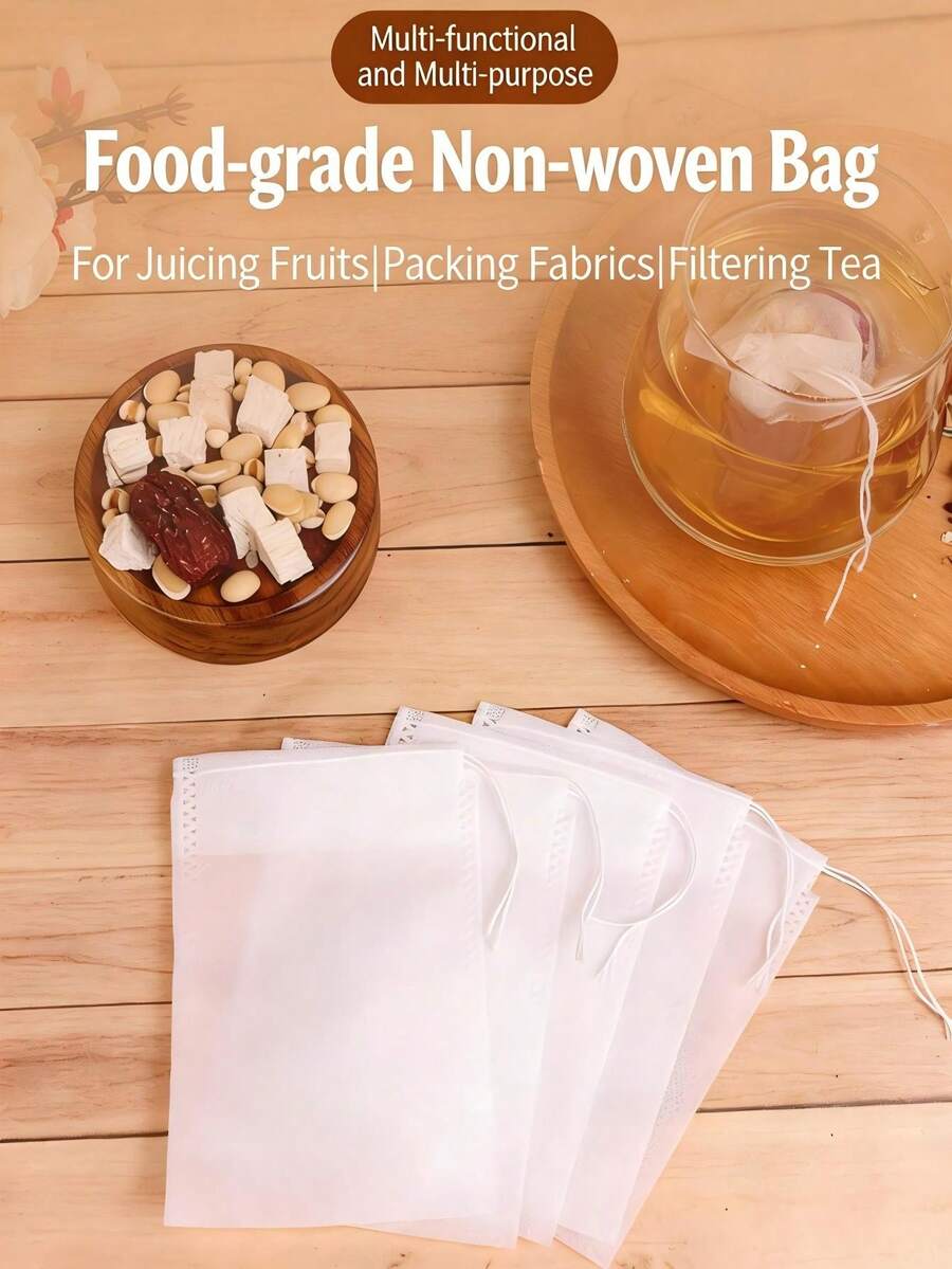 100-Pack 6x8 Inch Disposable Tea Filter Bags, Unbleached Natural Non-Woven Mesh Drawstring Pouches,  Leak-Proof Tea Infuser Bags For Loose Leaf Tea, Herbal Blends, Coffee Grounds, Disposable Brewing Bags With Secure Drawstring Closure, Multi-Purpose Unbleached Non-Woven Bags For Home Kitchen Cooking, Herb Storage, Spice Steeping, Tea Brewing, Reusable-Feel Disposable Filter Bags For Daily Use, Restaurant, Cafe & Home Brewing, 6 Inch X 8 Inch Large Capacity Tea Filter Pouches For Loose Tea Leaves, Dried Herbs, Flower Teas & Homemade Herbal Infusions, Tear-Resistant Non-Woven Mesh Material For Easy Brewing & Cleanup, No Adhesive No Chemical Additives Disposable Tea Bags For Healthy Brewing - White - View 1