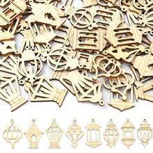 25/100 piezas Siluetas de linterna de Ramadán de madera - Colgantes de madera sin teñir para manualidades DIY, arte islámico, decoración del hogar - Adornos de madera fabricados para celebraciones de Eid Al-Fitr - Multicolor - Ver 1