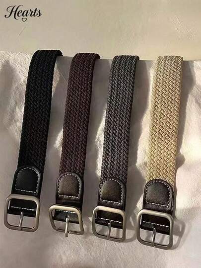 1pc Men's Woven Elastic Waist Belt, Multiple Colors, No Buckle, Stretchy, Fashion Casual Suitable For Jeans, Shorts, Golf, Daily Wear, Ideal Gift For Valentine's Day And New Year