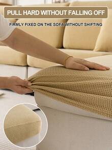 1pc Plaid Pattern Flannel Beige Sofa Cover, Full Wrap-Around New Model Sofa Slipcover For All Seasons, Anti-Scratch Anti-Slip Elastic Cushion, Fits 1/2/3/4 Seater Sofa - Southern Language - Light Coffee - View 7