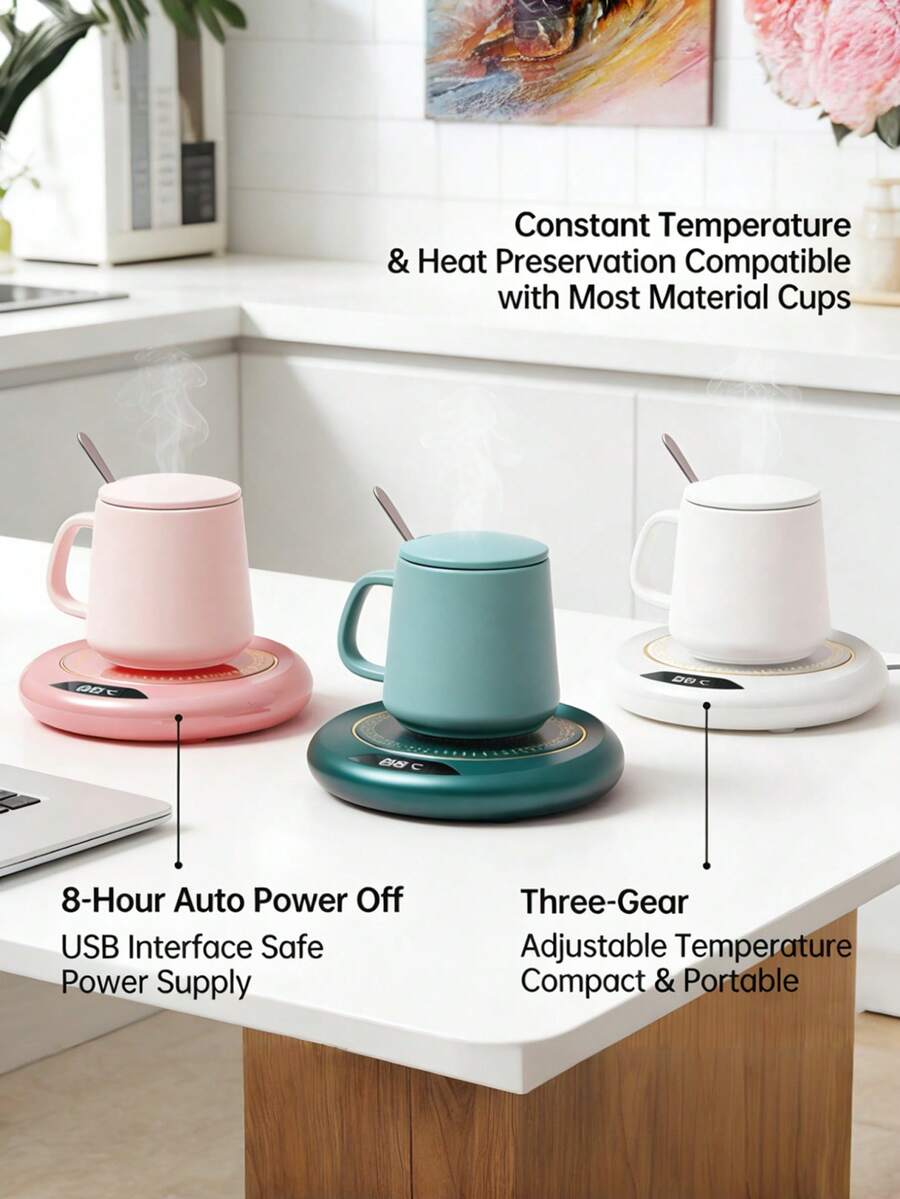 Posavasos calentado por USB con diseño de rosa - Calentador de bebida a temperatura constante para café y té, se adapta a todas las tazas/tazas, calentador inteligente portátil para escritorio de oficina/camping al aire libre/picnic/cocina, esencial para otoño/invierno