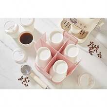 Annova - Organizador de almacenamiento de vasos de papel y tapa giratorio de 360° con 4 compartimentos Light Pink - Rosa claro - Ver 5